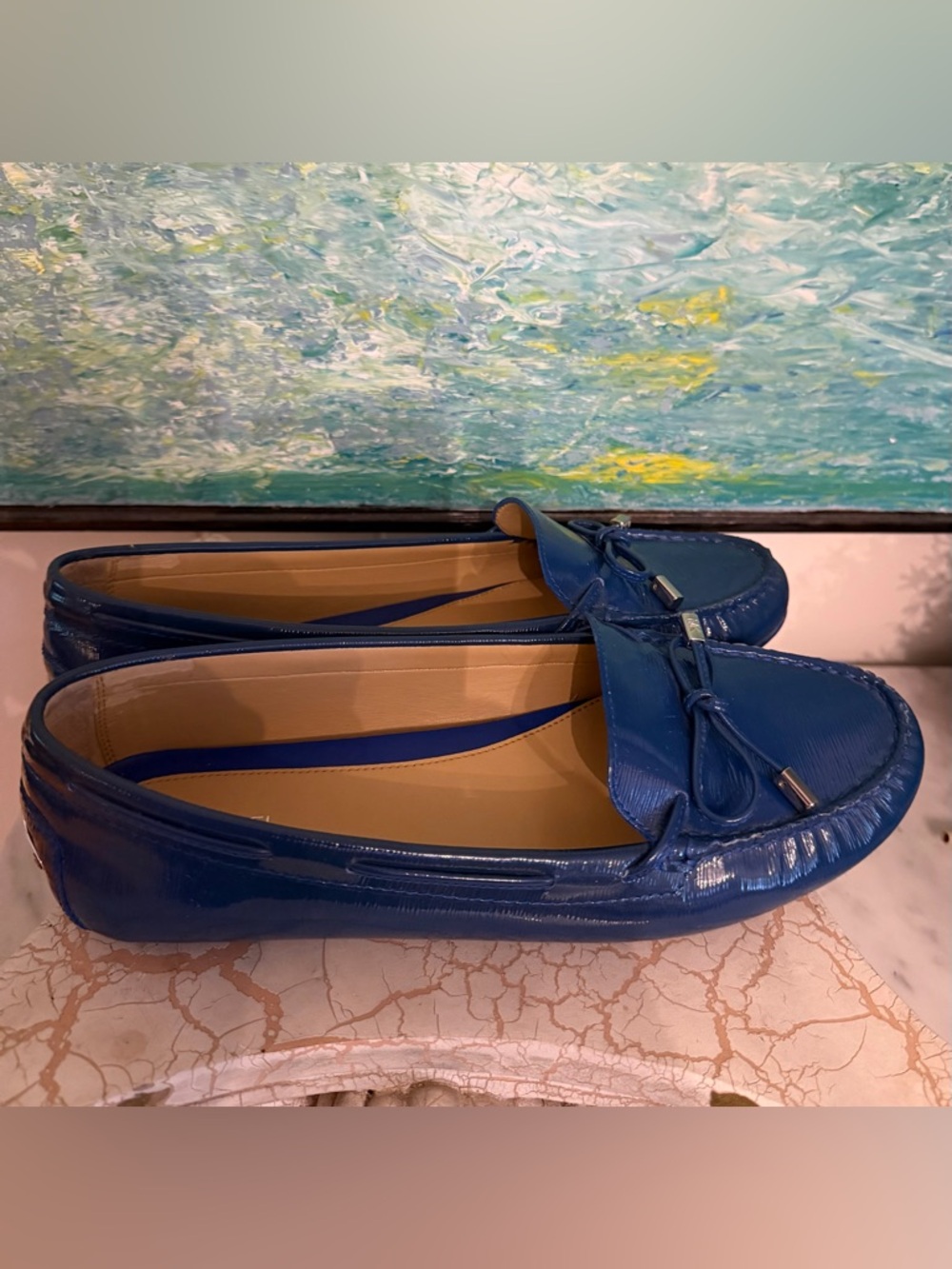 Michael Kors Royal Blue Patent Leather Bow Loafers - Picture 3 of 7